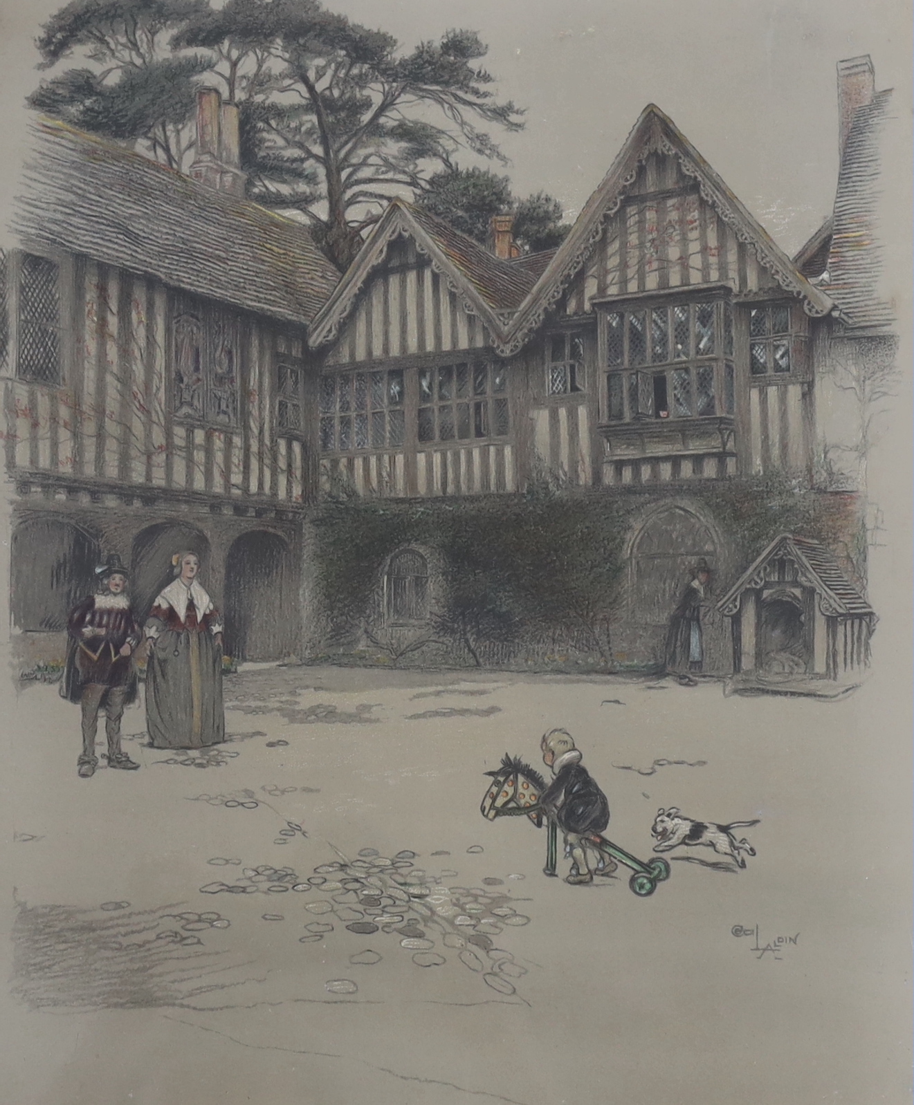 Cecil Aldin (1870-1935), colour print, Old Manor House, The Courtyard Ightham Mote, signed in pencil, Fine Art Guild blind stamped, 45 x 36cm